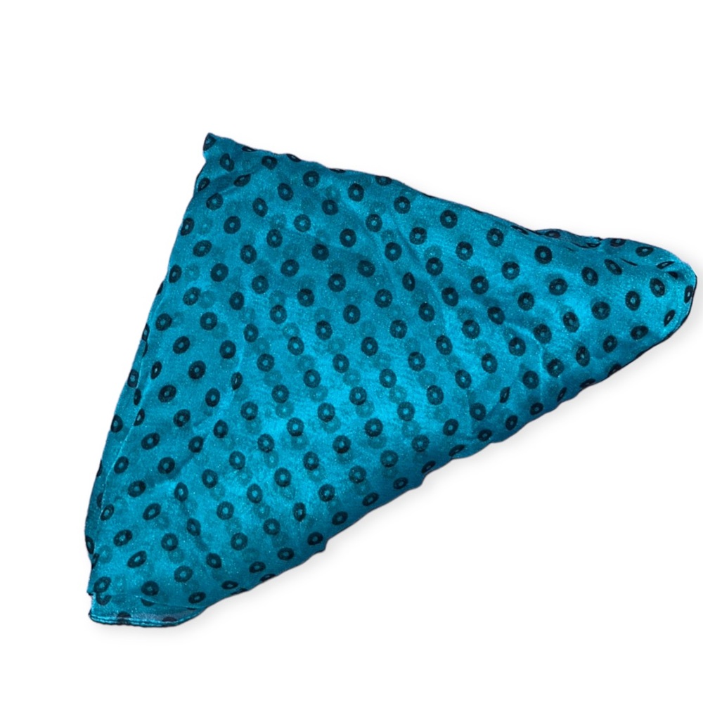 Vintage BG Street 100% Silk Scarf Turquoise Semi Sheer With Polka Dots